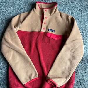 Patagonia Red and Tan Synchilla Fleece Pullover XXS
